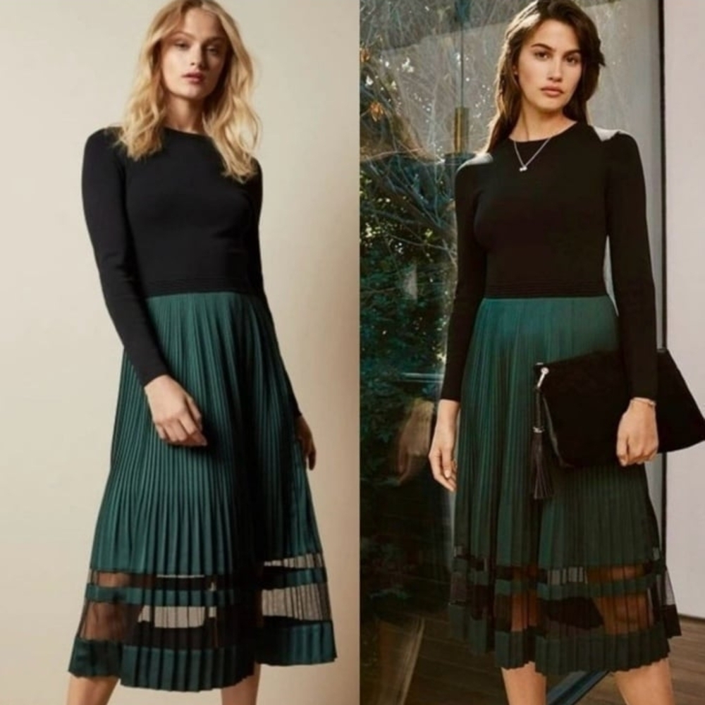 Ted Baker Scarlah Pleated Green Dress